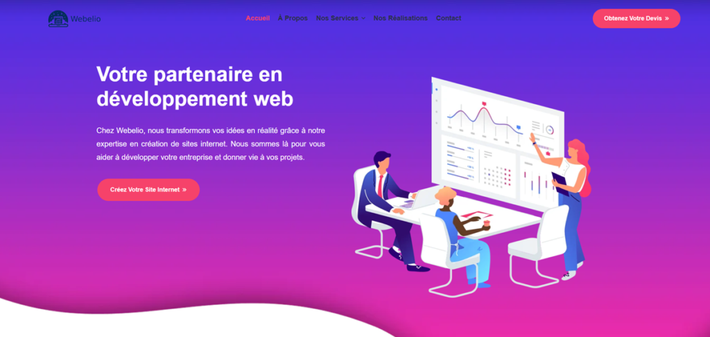 Capture d'écran du site vitrine sur-mesure pour la société Webelio.