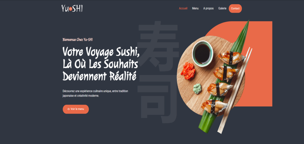 Capture d'écran du site vitrine sur-mesure pour la société YuSHI.