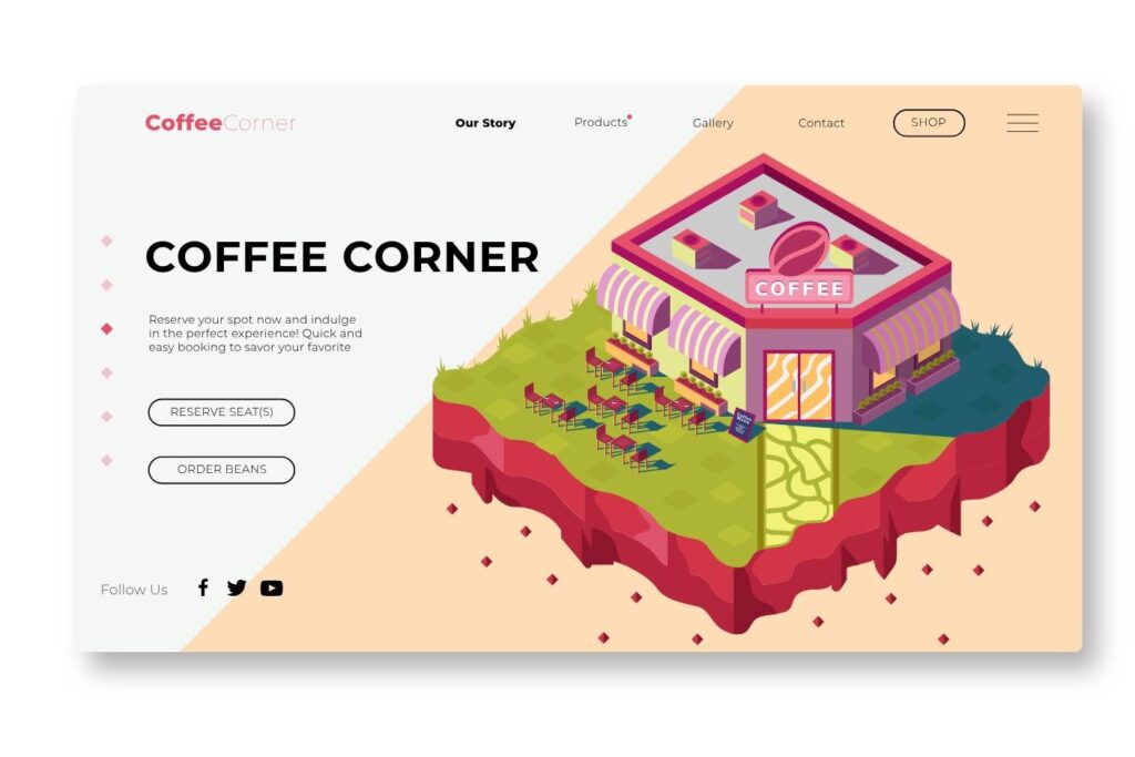 Capture d'écran de la landing page pour Coffe Corner