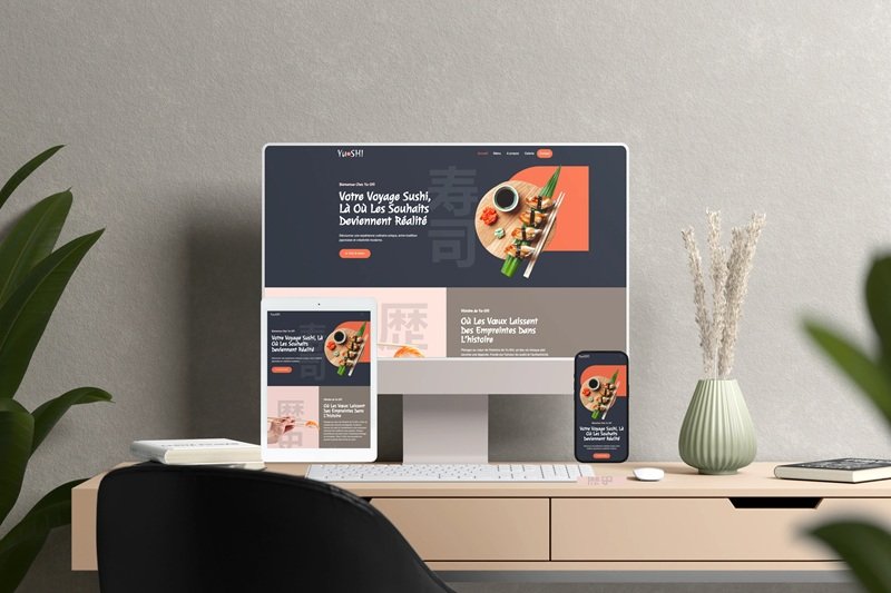 Mockup du site vitrine sur-mesure pour la société Yu-SHI.